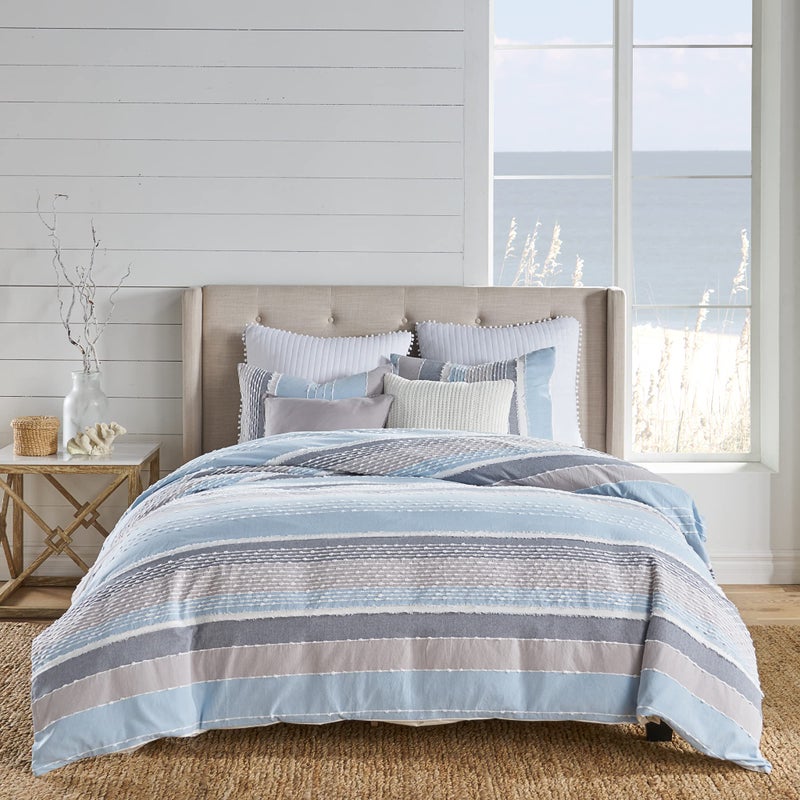 Levtex Home - Santander Duvet Cover Set - Full/Queen Duvet Cover + Two Standard Pillow Cases - Grey, Chambray, Blue, White - Jacquard - Duvet Cover (90 x 94in.) and Pillow Case (26 x 20in.) - Cotton - Image 4
